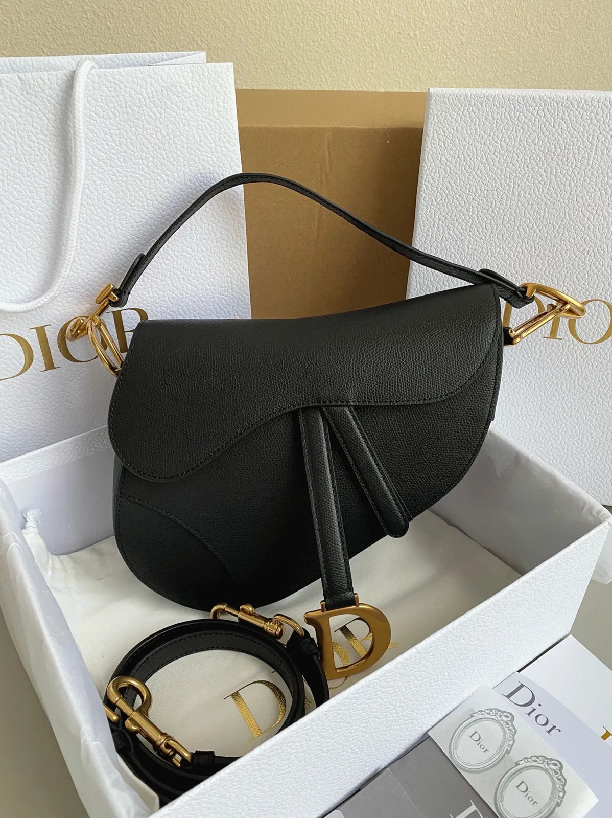 Dior Saddle Bag with Strap in Black Grained Calfskin — image 7