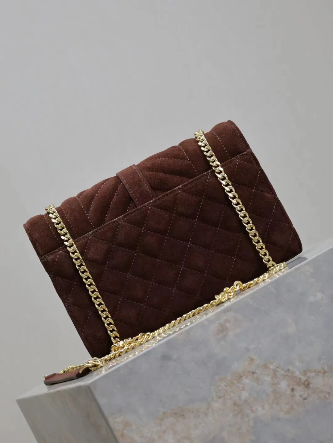 Saint Laurent Envelope Triquilt Small YSL Shoulder Bag in Suede — image 7