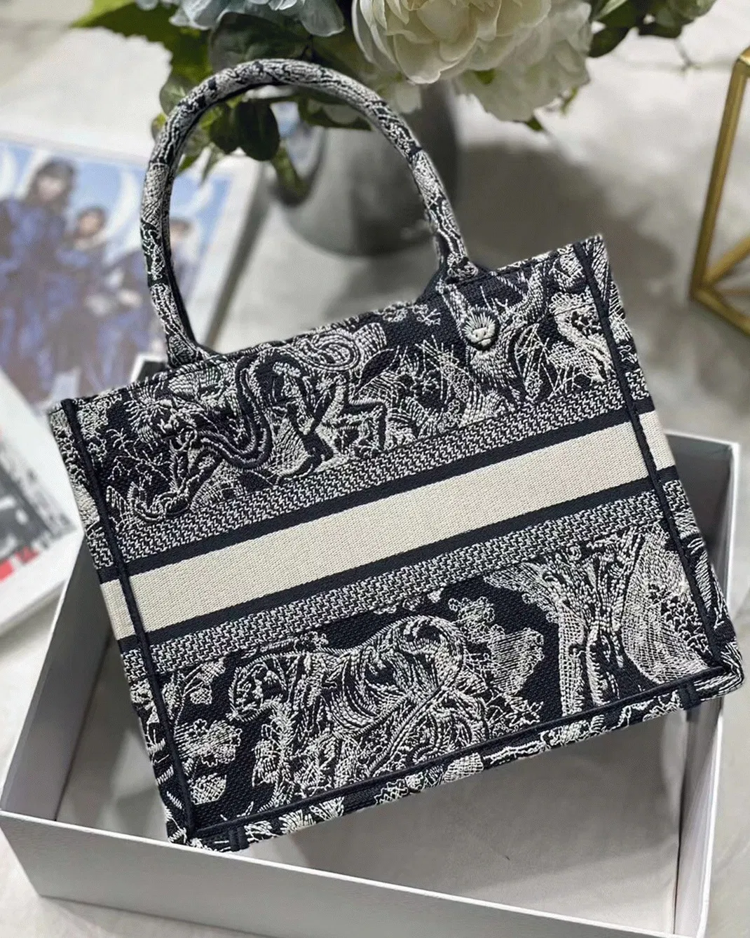 Dior Small Book Tote Bag Knockoff in Blue Toile de Jouy Reverse Embroidery — image 2
