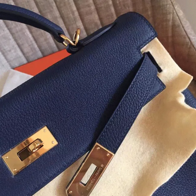 Sapphire Clemence Hermes Kelly Retourne 32cm Deluxe Handbag — image 4
