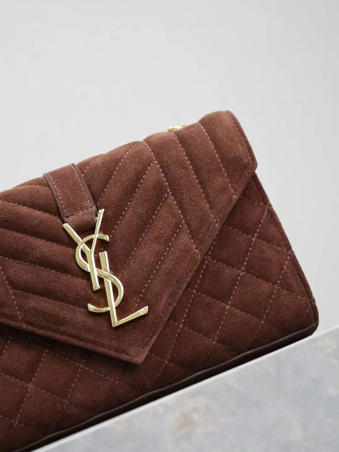 Saint Laurent Envelope Triquilt Small YSL Shoulder Bag in Suede — image 3