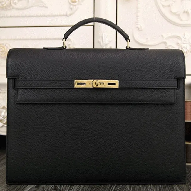Black Calf Leather Top Hermes Kelly Depeche 38cm Professional Briefcase