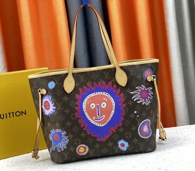 Louis Vuitton X YK Monogram Canvas Neverfull MM Tote With Faces Print — image 4