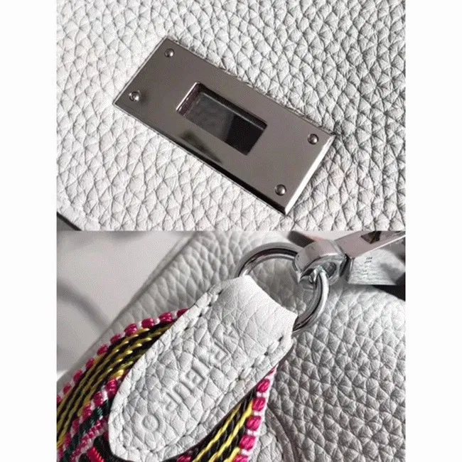 White Hermes Kelly 28cm Knockoff Bag with Zigzag Handle — image 5