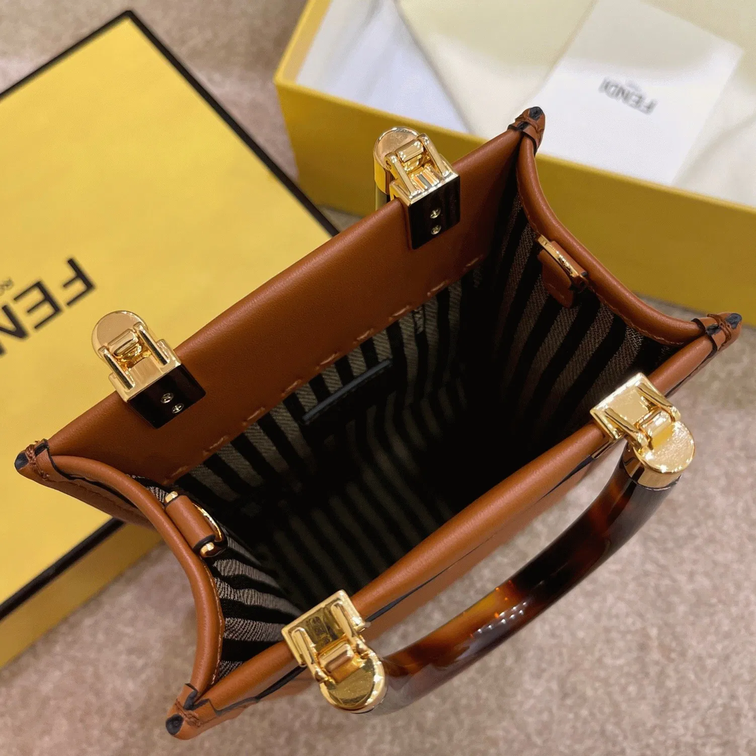 Top Quality Fendi Mini Sunshine Shopper Bag In Brown Leather — image 8
