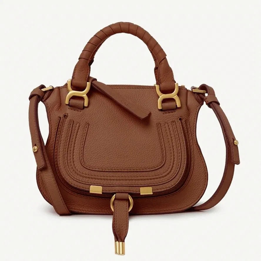 Top Quality Chloe Marcie Mini Double Carry Bag in Brown Grained Leather
