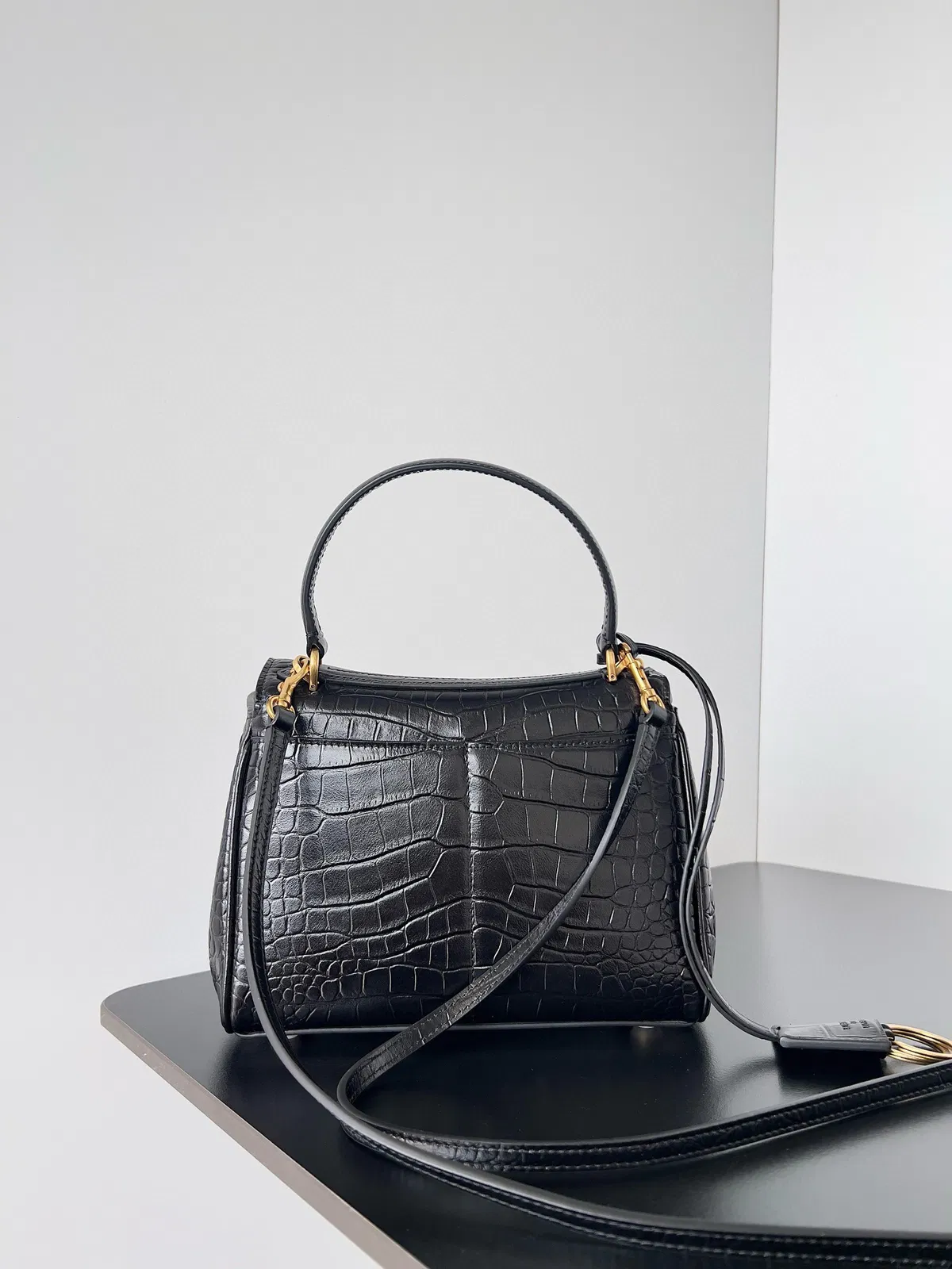 Knockoff Balenciaga Rodeo Mini Bag Black Crocodile Embossed Calfskin — image 10