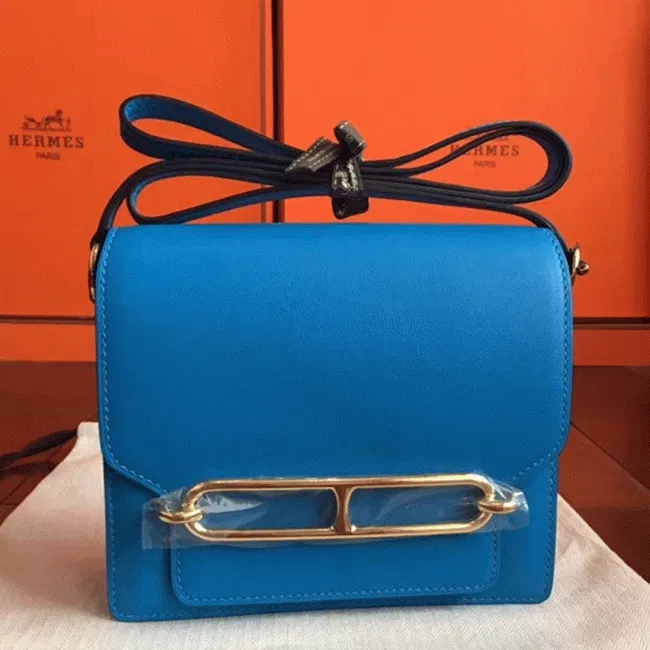 Blue hydra luxury Hermes Mini Sac Roulis handbag