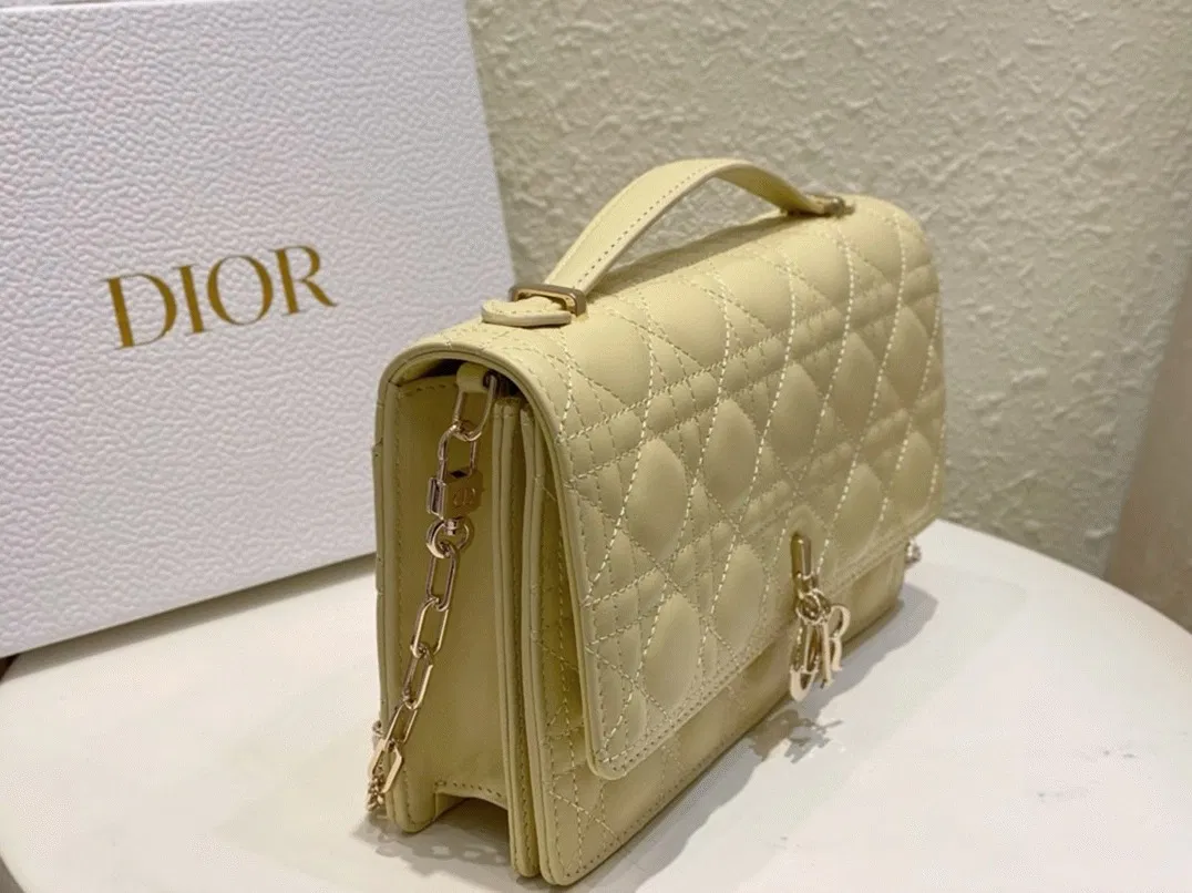 Dior Miss Dior Top Handle Bag Knockoff in Pastel Yellow Cannage Lambskin — image 8