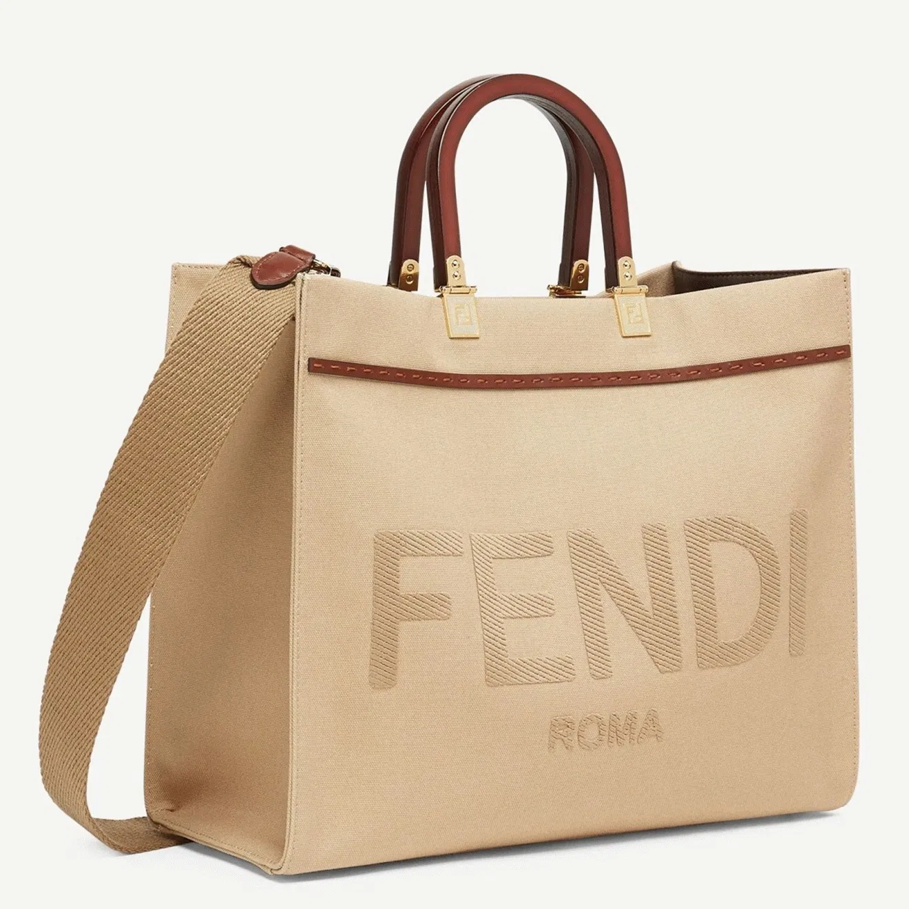 Top Quality Fendi Sunshine Medium Tote Bag In Beige Canvas