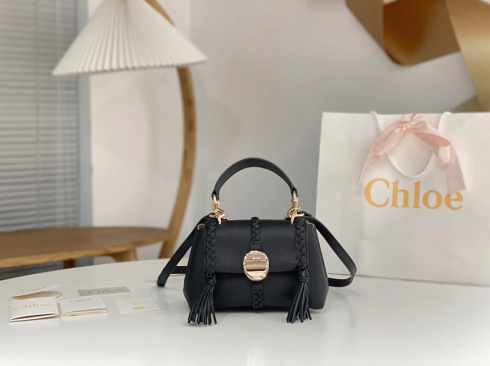 Top Quality Chloe Penelope Mini Shoulder Bag in Black Grained Calfskin — image 9