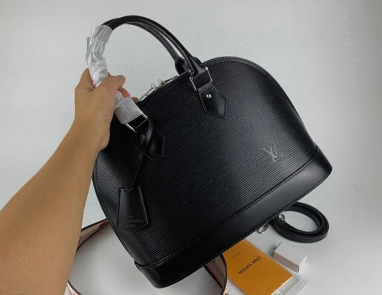Louis Vuitton Epi Leather Alma PM Jacquard Strap Handbag In Black — image 7