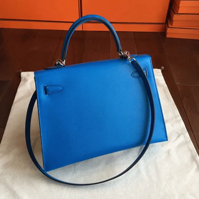 Blue Epsom Hermes Kelly 32cm Sellier Fashion Handbag — image 3