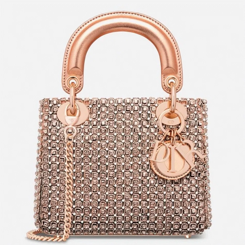 Dior Lady Dior Mini Chain Bag in Square with Strass and Beads