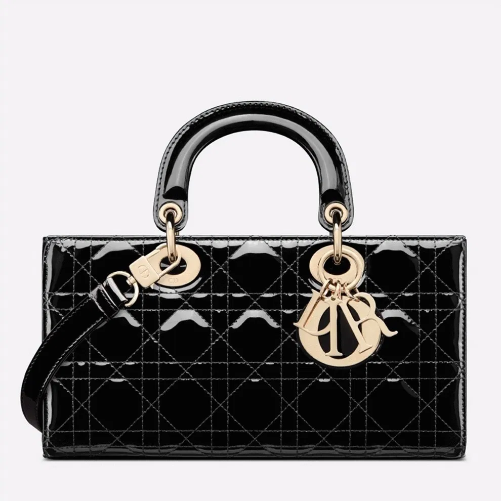 Dior Lady D-Joy Medium Bag in Black Patent Cannage Calfskin