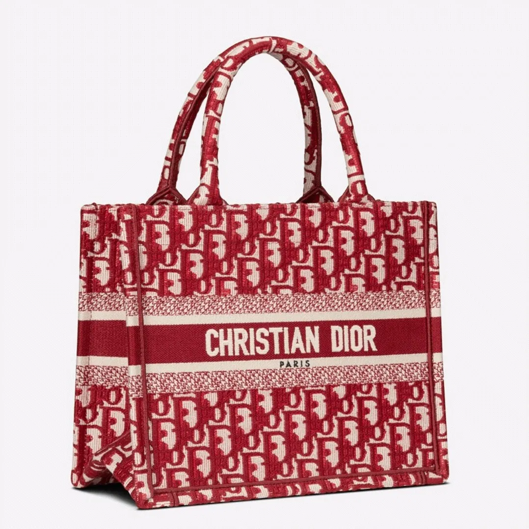 Dior Small Book Tote Bag in Burgundy Dior Oblique Embroidery