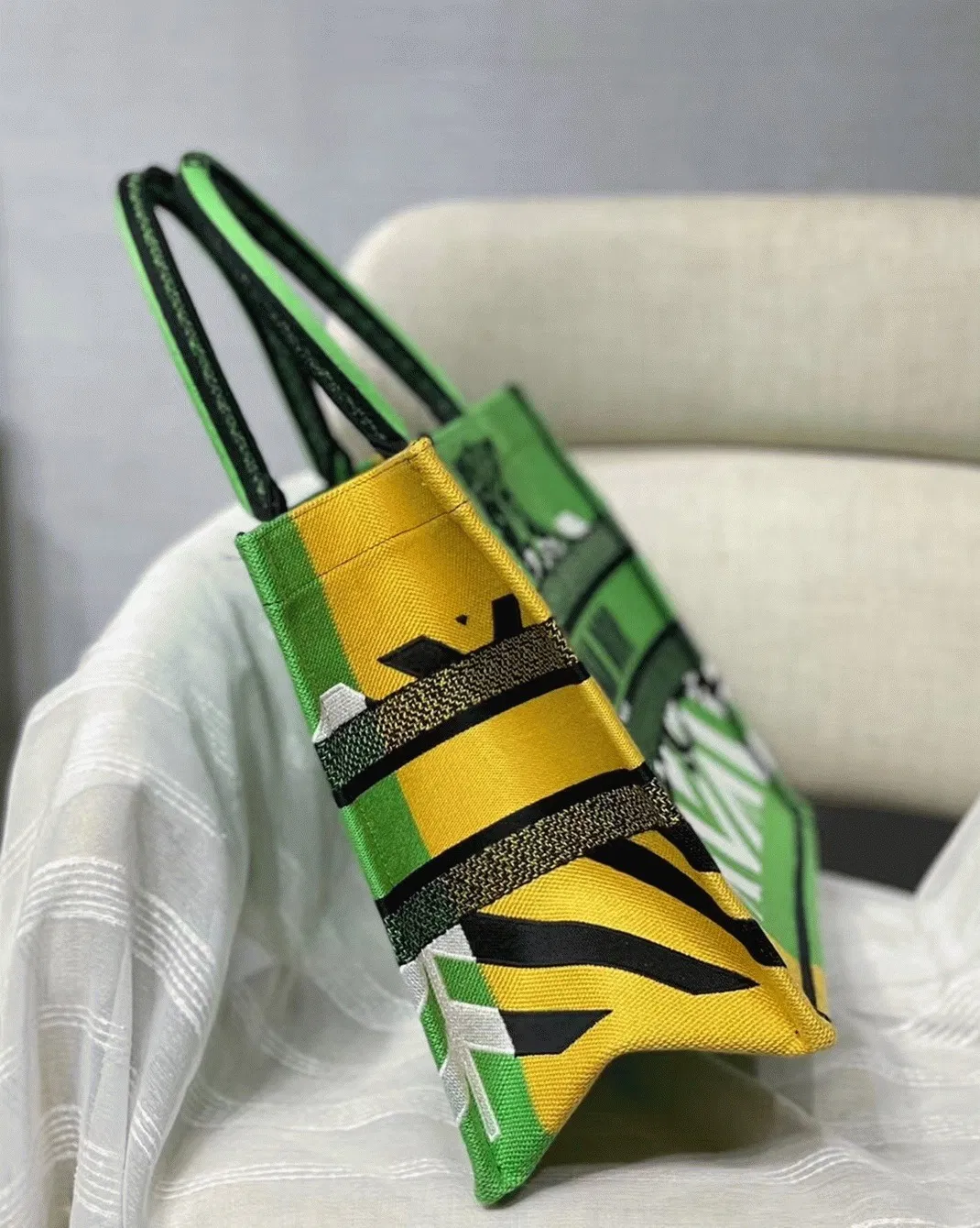 Dior Medium Book Tote Bag in Green D-Jungle Pop Embroidery — image 8