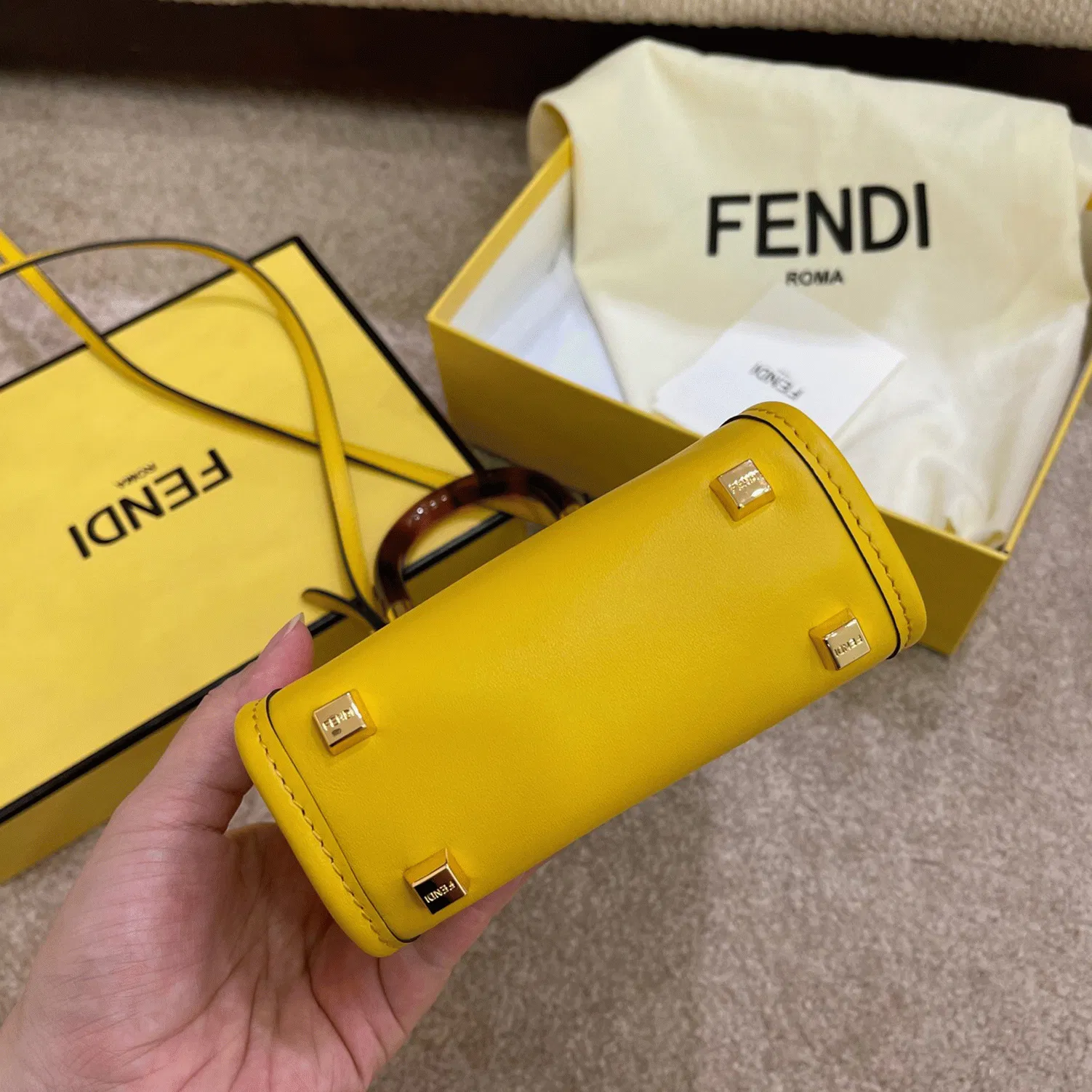 Top Quality Fendi Mini Sunshine Shopper Bag In Yellow Leather — image 4