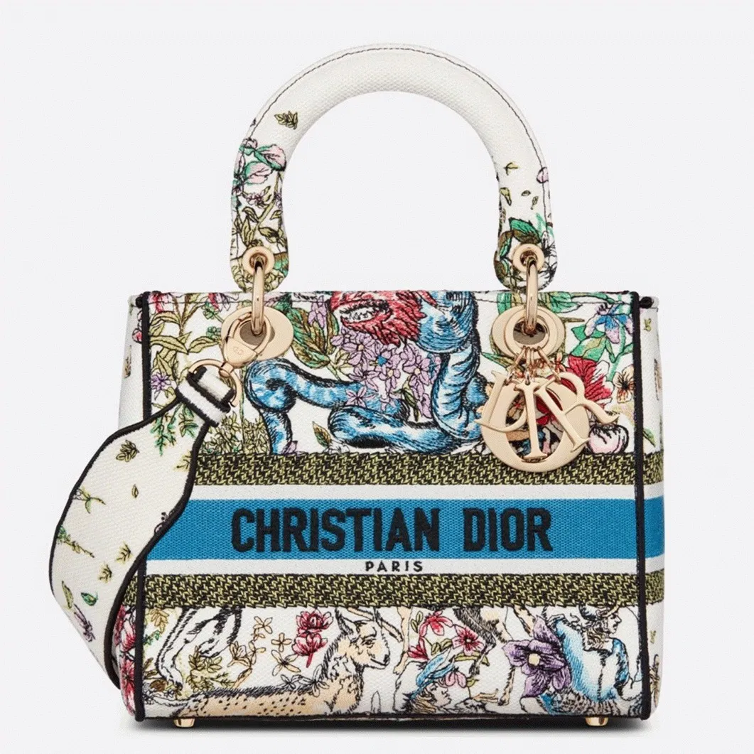 Dior Lady D-Lite Medium Bag in White D-Constellation Embroidery