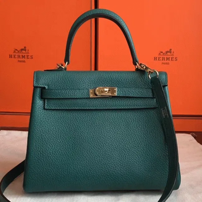 Malachite Clemence Hermes Kelly 25cm Retourne Tote