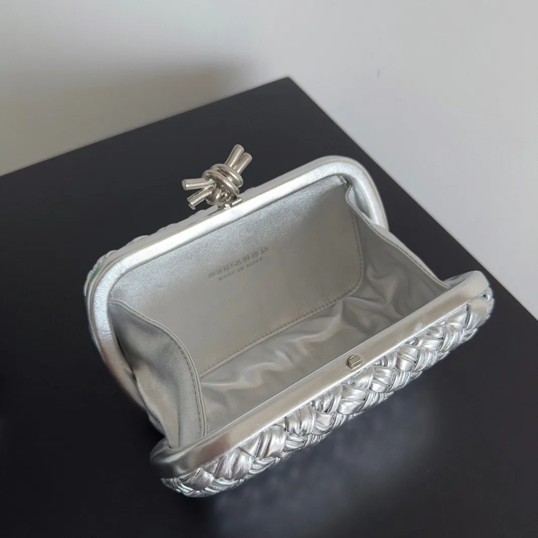 Fake Bottega Veneta Knot Minaudiere Clutch Silver Intreccio — image 2
