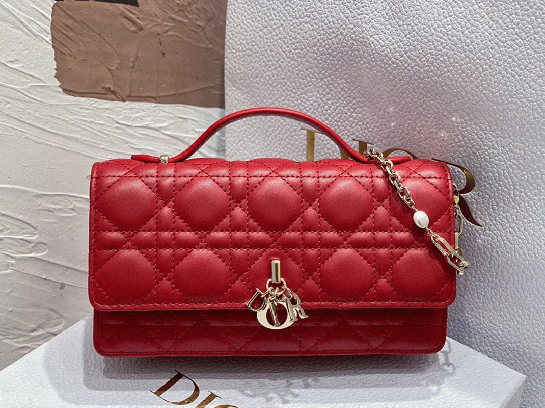 Dior Miss Dior Mini Bag Knockoff in Red Cannage Lambskin — image 6