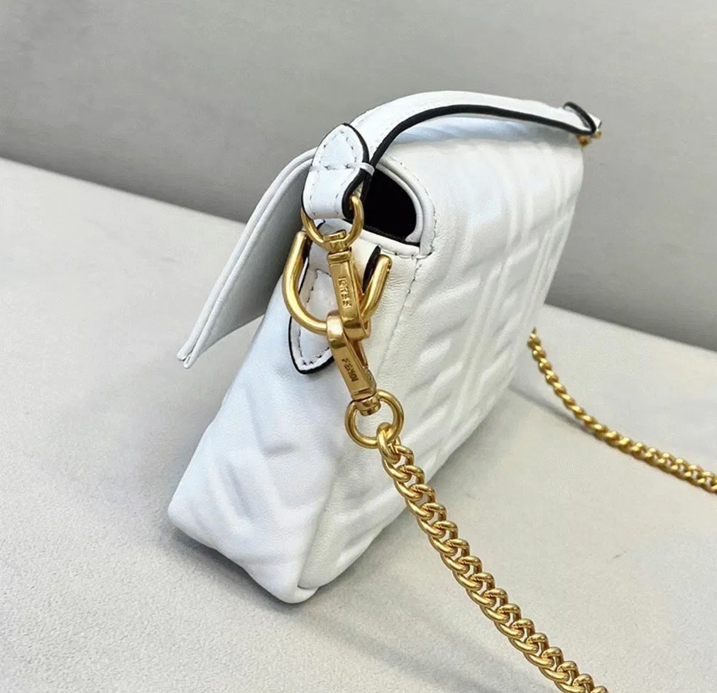 White FF Logo Fendi Medium Baguette Bag — image 4