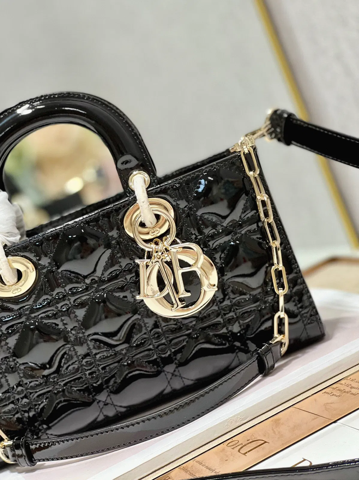 Dior Lady D-Joy Medium Bag in Black Patent Cannage Calfskin — image 8