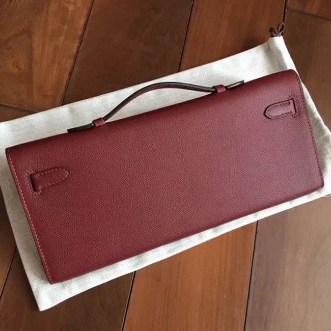 Bordeaux Epsom Hermes Kelly Cut Clutch Sleek Purse — image 3