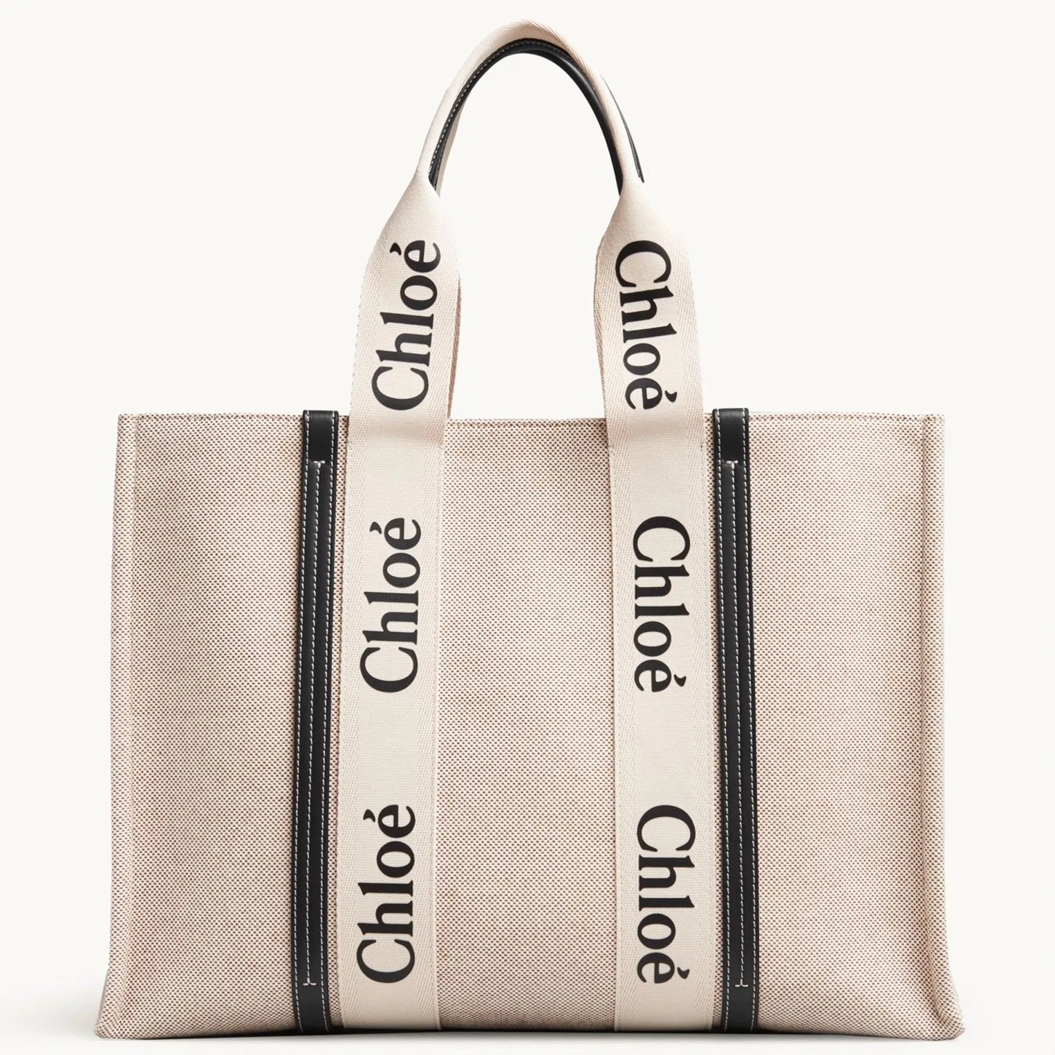 Top Quality Chloe Large Woody Tote Bag in Canvas with Blue Leather Strips