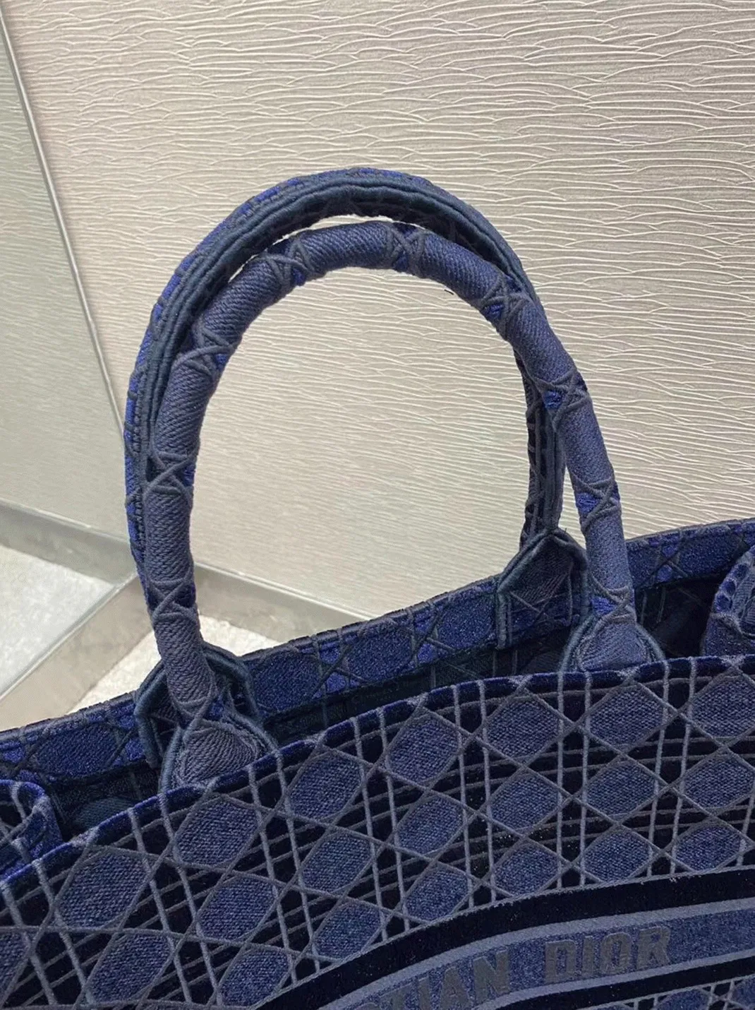 Dior Large Book Tote Bag Knockoff in Blue Cannage Embroidered Velvet — image 9