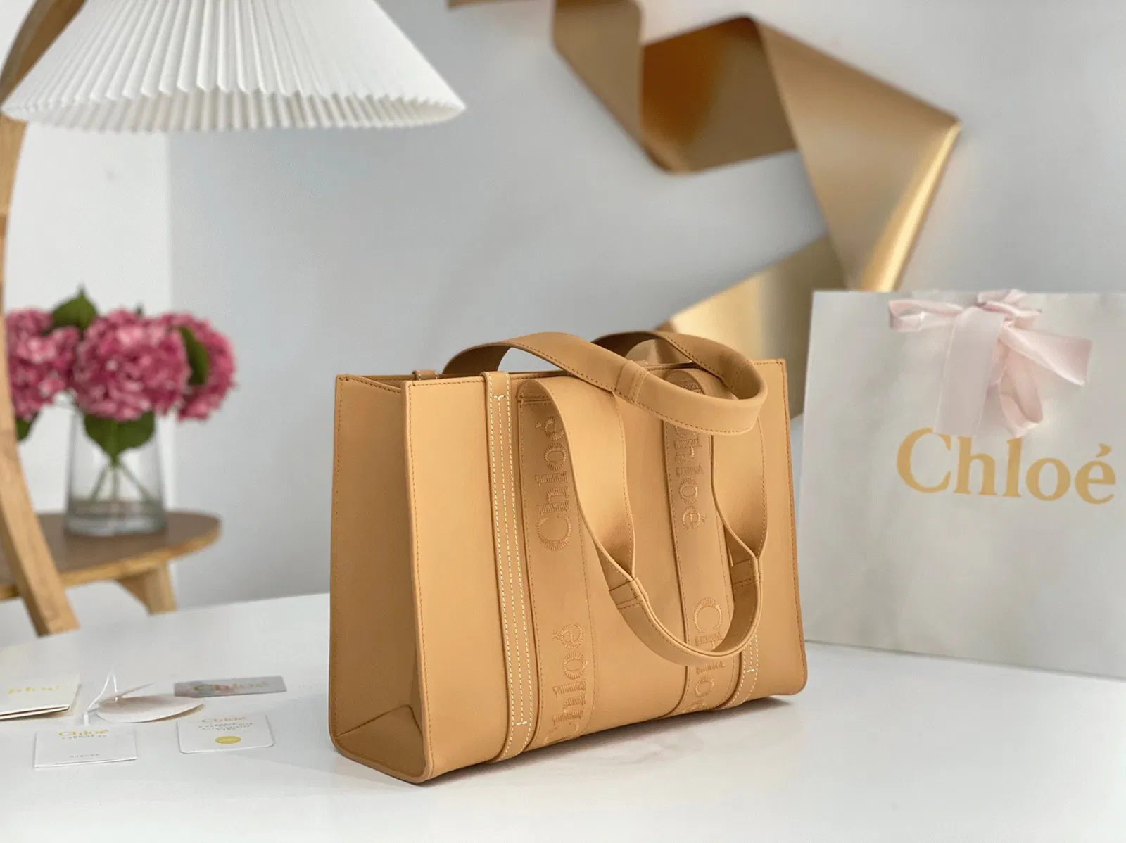 Top Quality Knockoff Chloe Woody Medium Tote Bag In Beige Calfskin — image 5