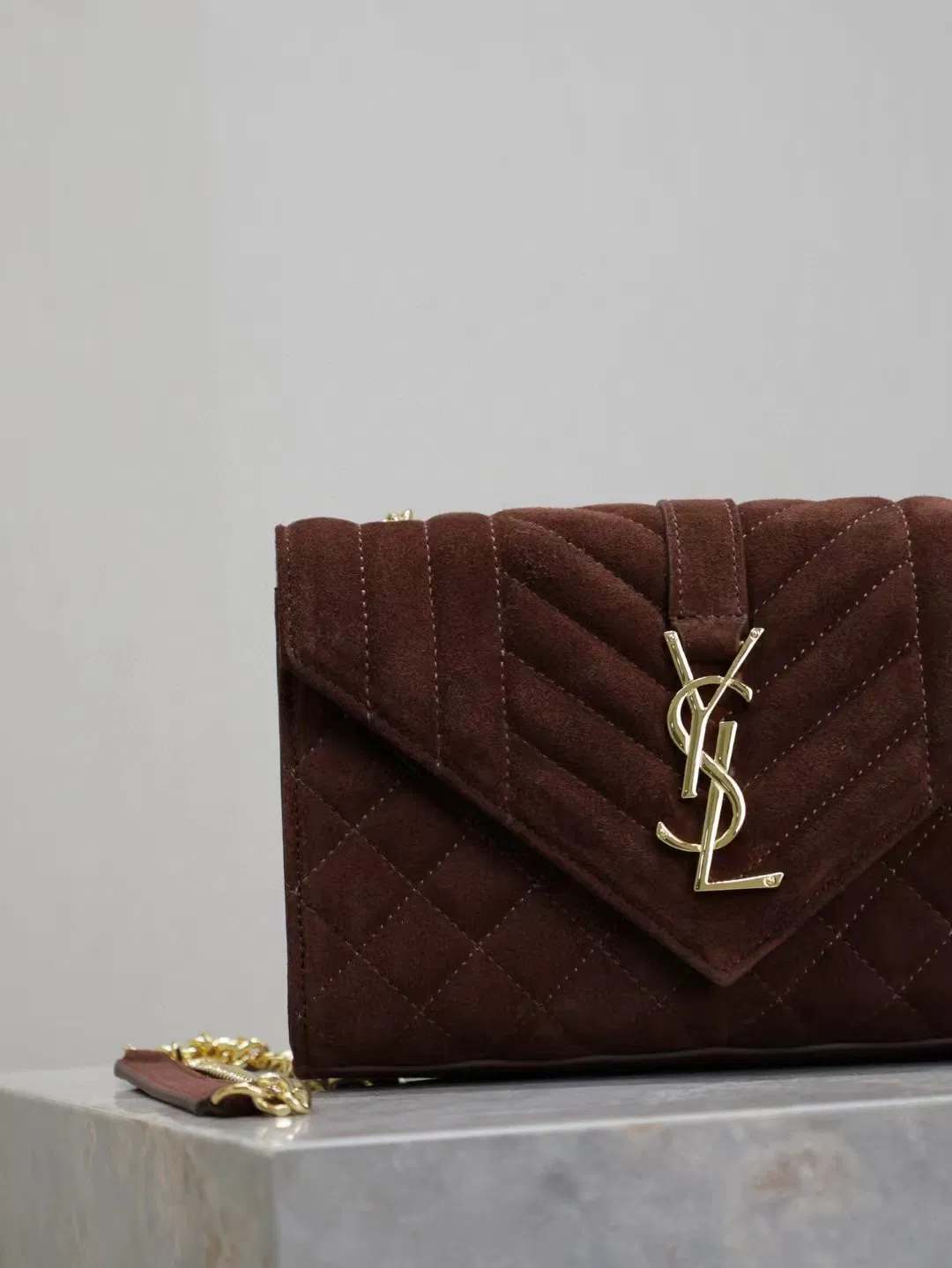 Saint Laurent Envelope Triquilt Small YSL Shoulder Bag in Suede — image 5