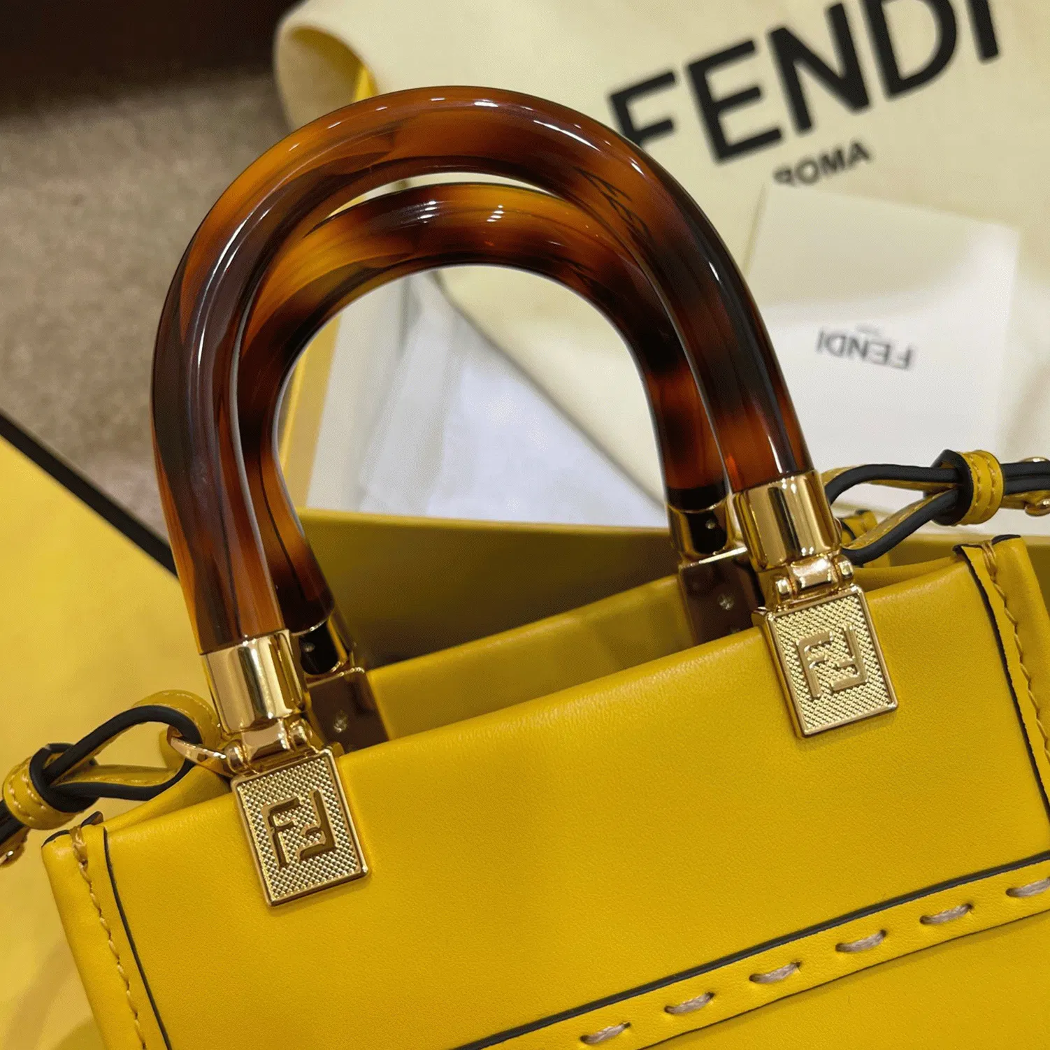 Top Quality Fendi Mini Sunshine Shopper Bag In Yellow Leather — image 9