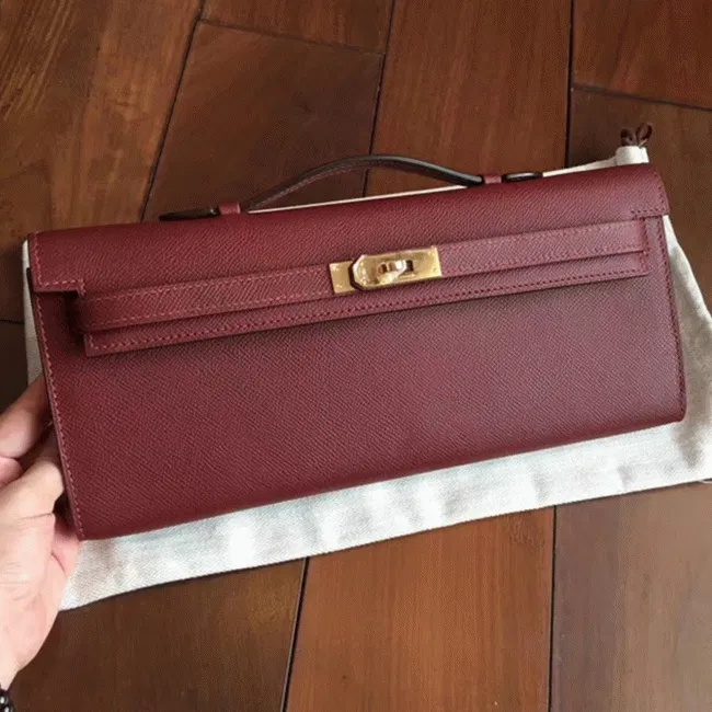 Bordeaux Epsom Hermes Kelly Cut Clutch Sleek Purse