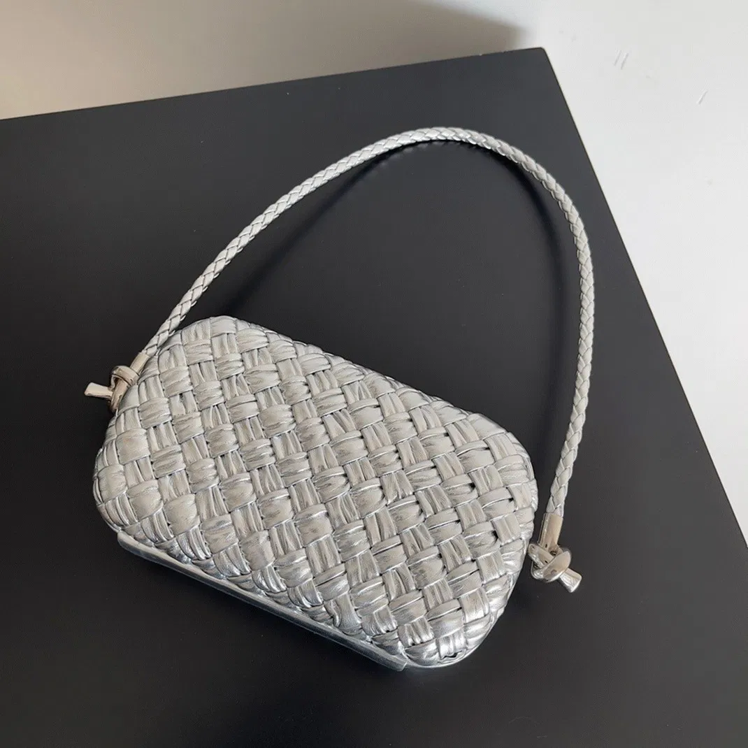 Bottega Veneta Knot Minaudiere On Strap Silver Intreccio Laminated Leather — image 9