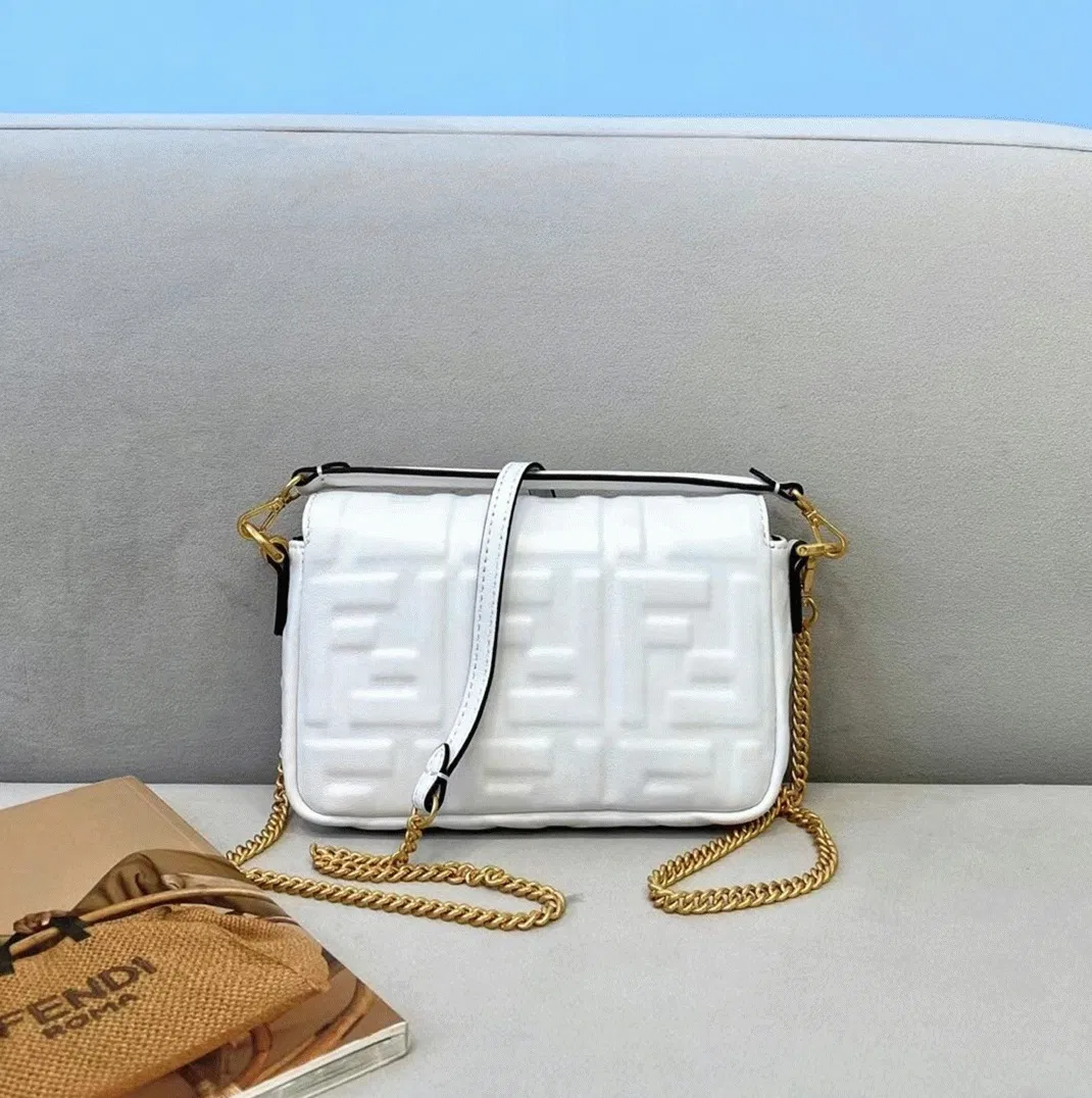 White FF Logo Fendi Medium Baguette Bag — image 7