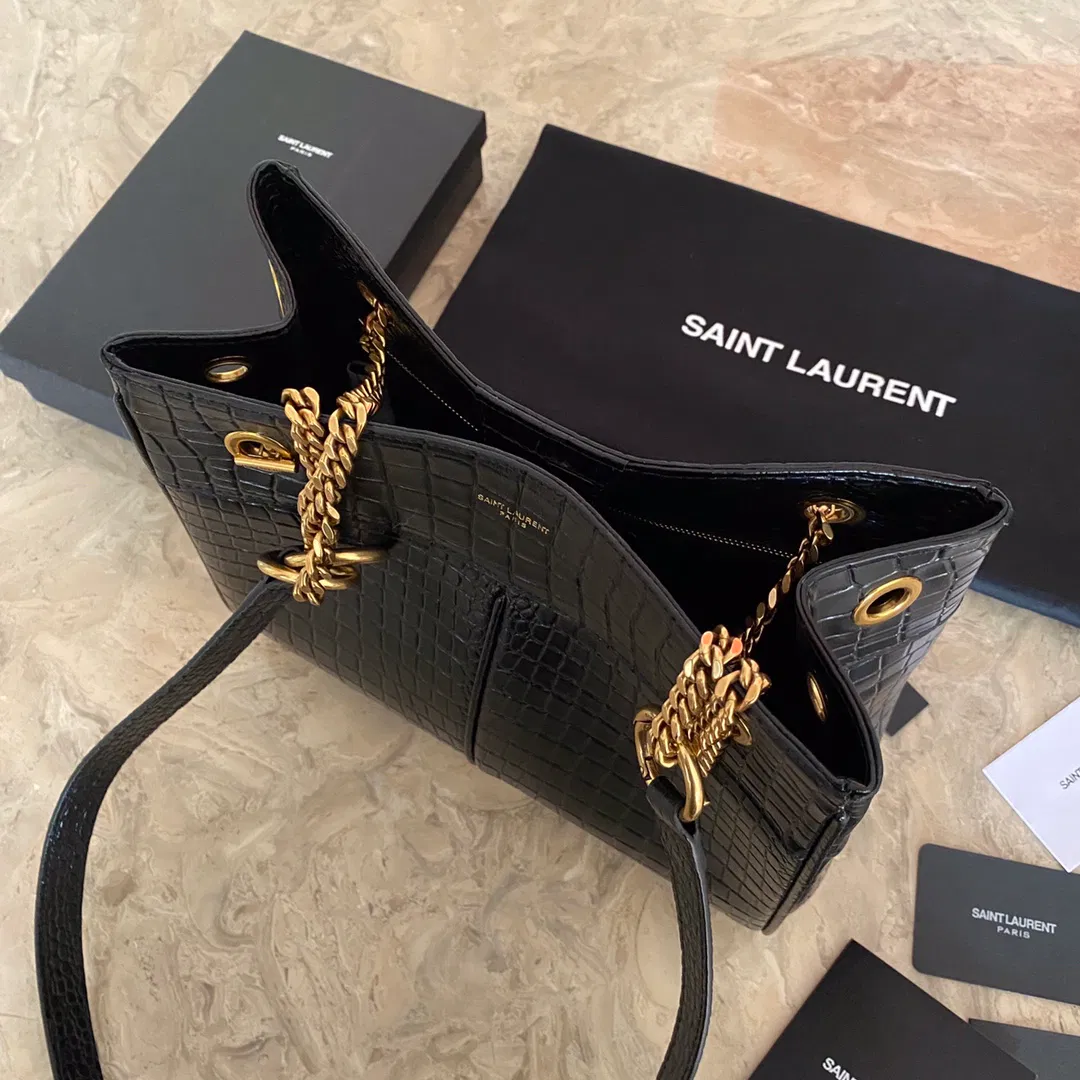 YSL Saint Laurent classic reproduction crocodile pattern shopping bag with detachable chain, bronze metal chain — image 7