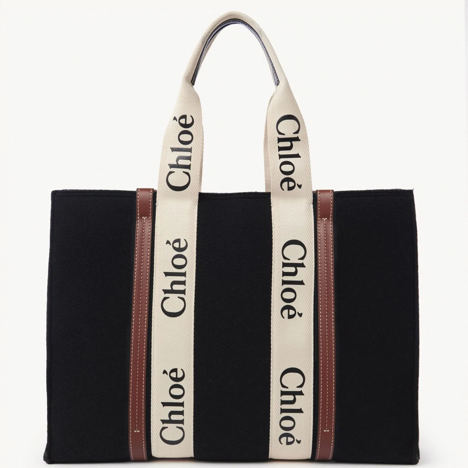 Top Quality Chloe Large Woody Tote Bag In Black Felt