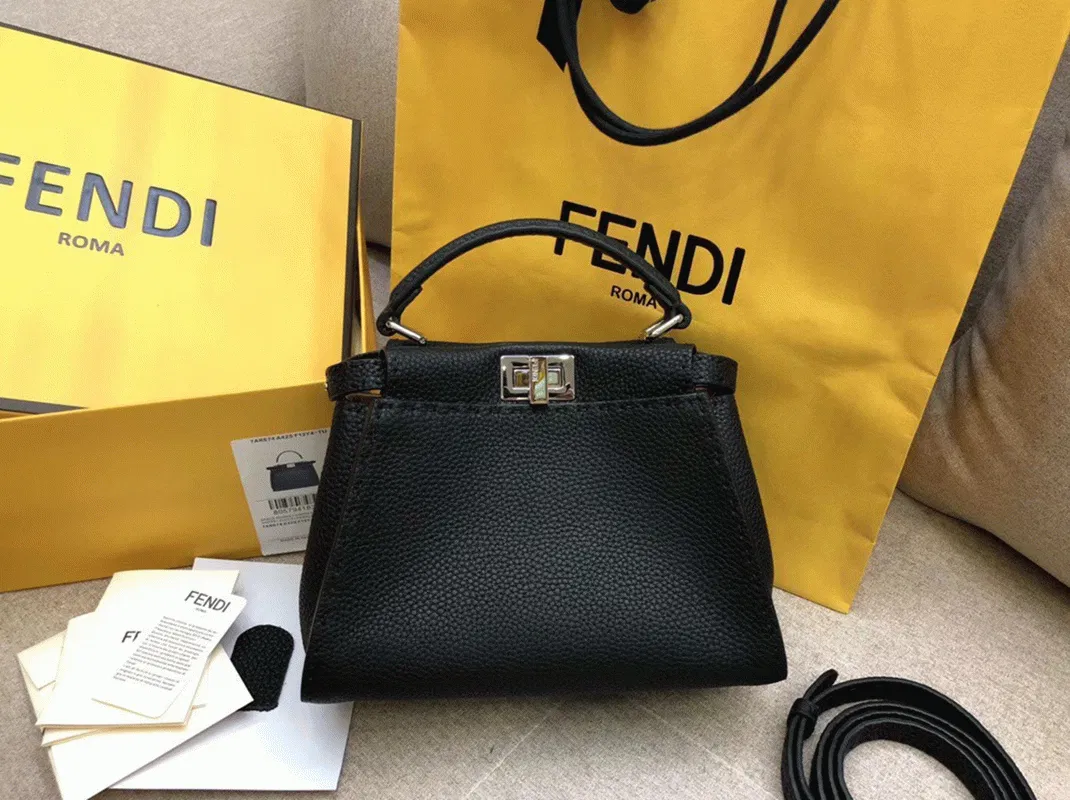 Top Quality Fendi Peekaboo Mini Selleria Bag In Black Romano Leather — image 9