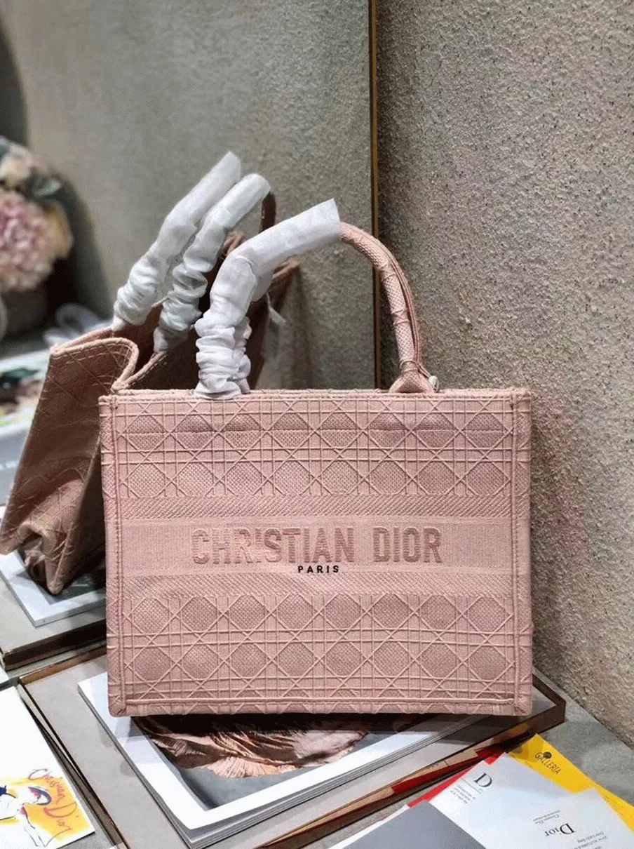 Dior Medium Book Tote Bag Knockoff in Pink Cannage Embroidered Canvas — image 8