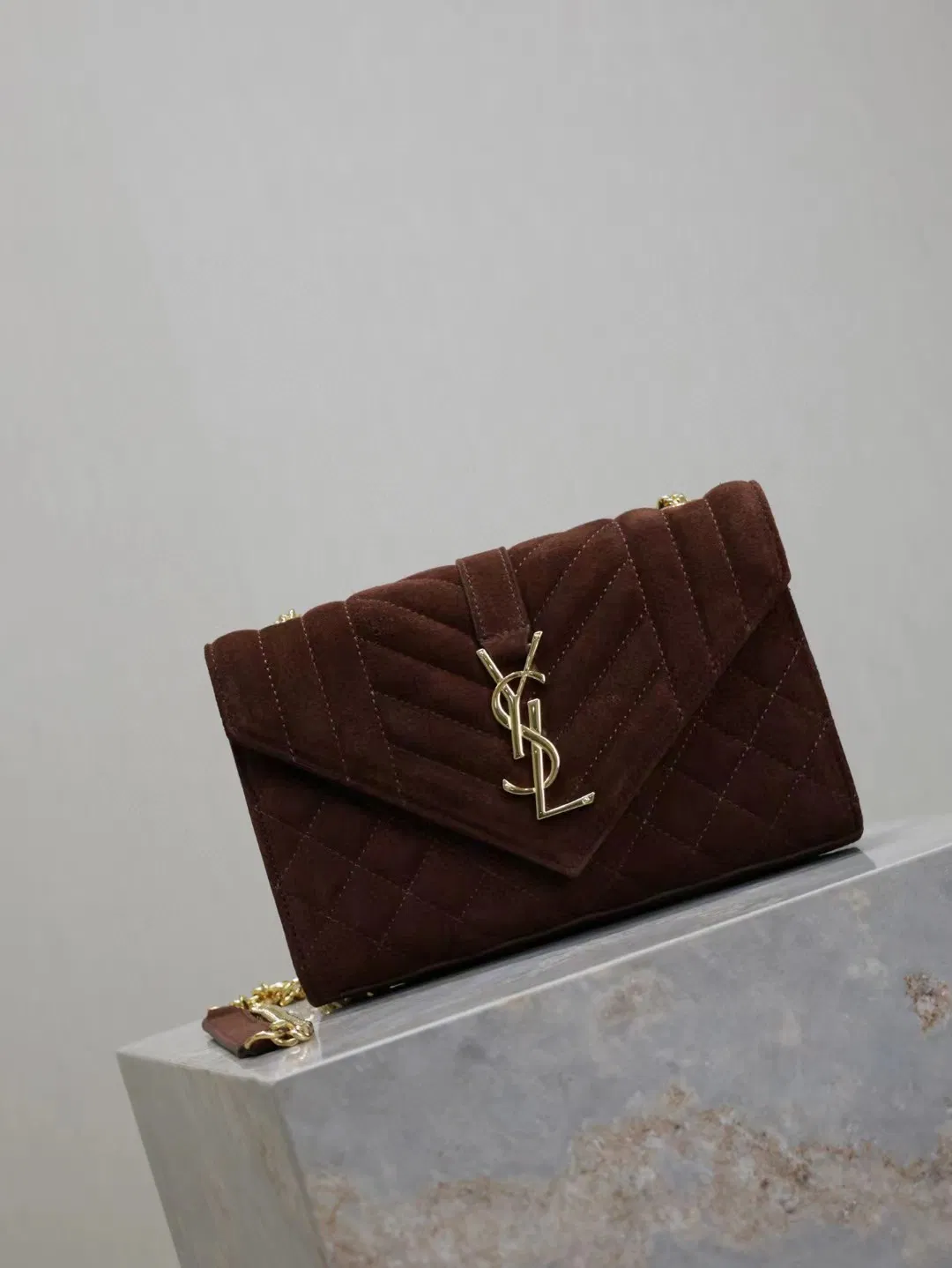Saint Laurent Envelope Triquilt Small YSL Shoulder Bag in Suede — image 2