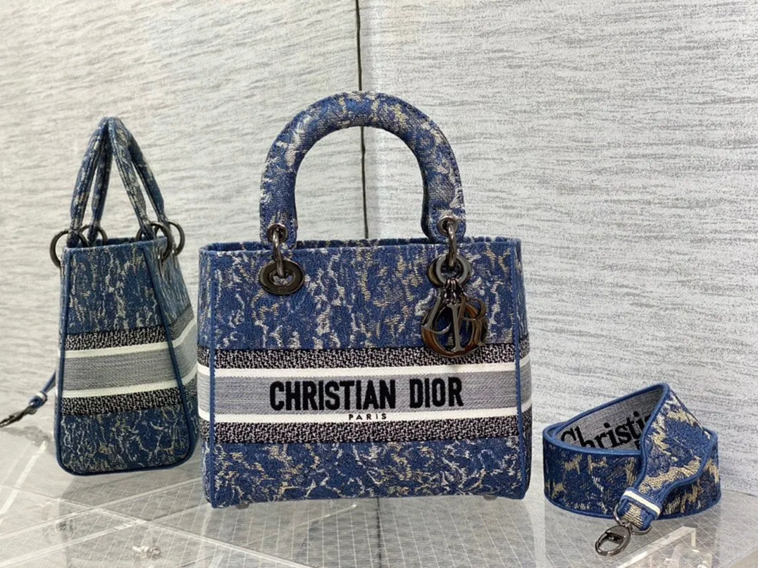 Dior Lady D-Lite Medium Bag in Blue Brocart Denim-Effect Embroidery — image 3