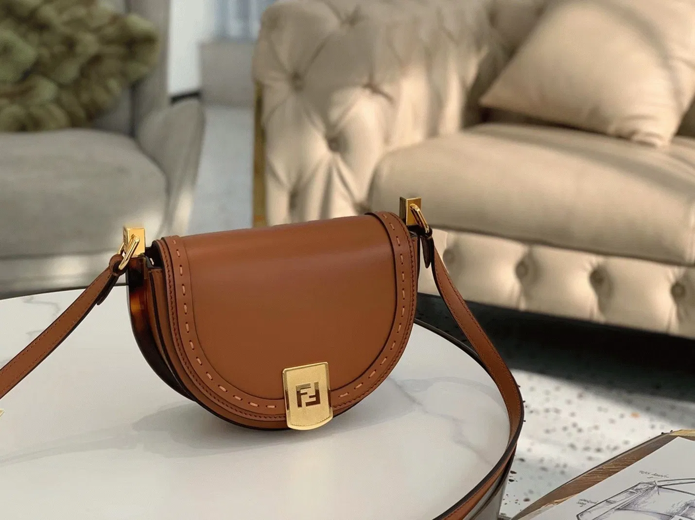 Top Quality Fendi Moonlight Saddle Bag In Brown Calfskin — image 4