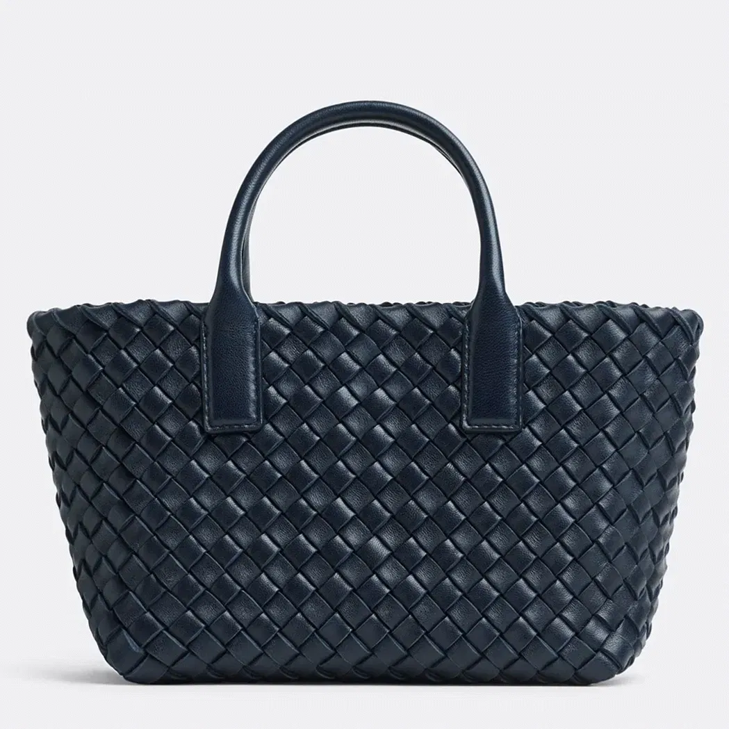 Top Quality Bottega Veneta Cabat Mini Bag In Navy Blue Intrecciato Lambskin