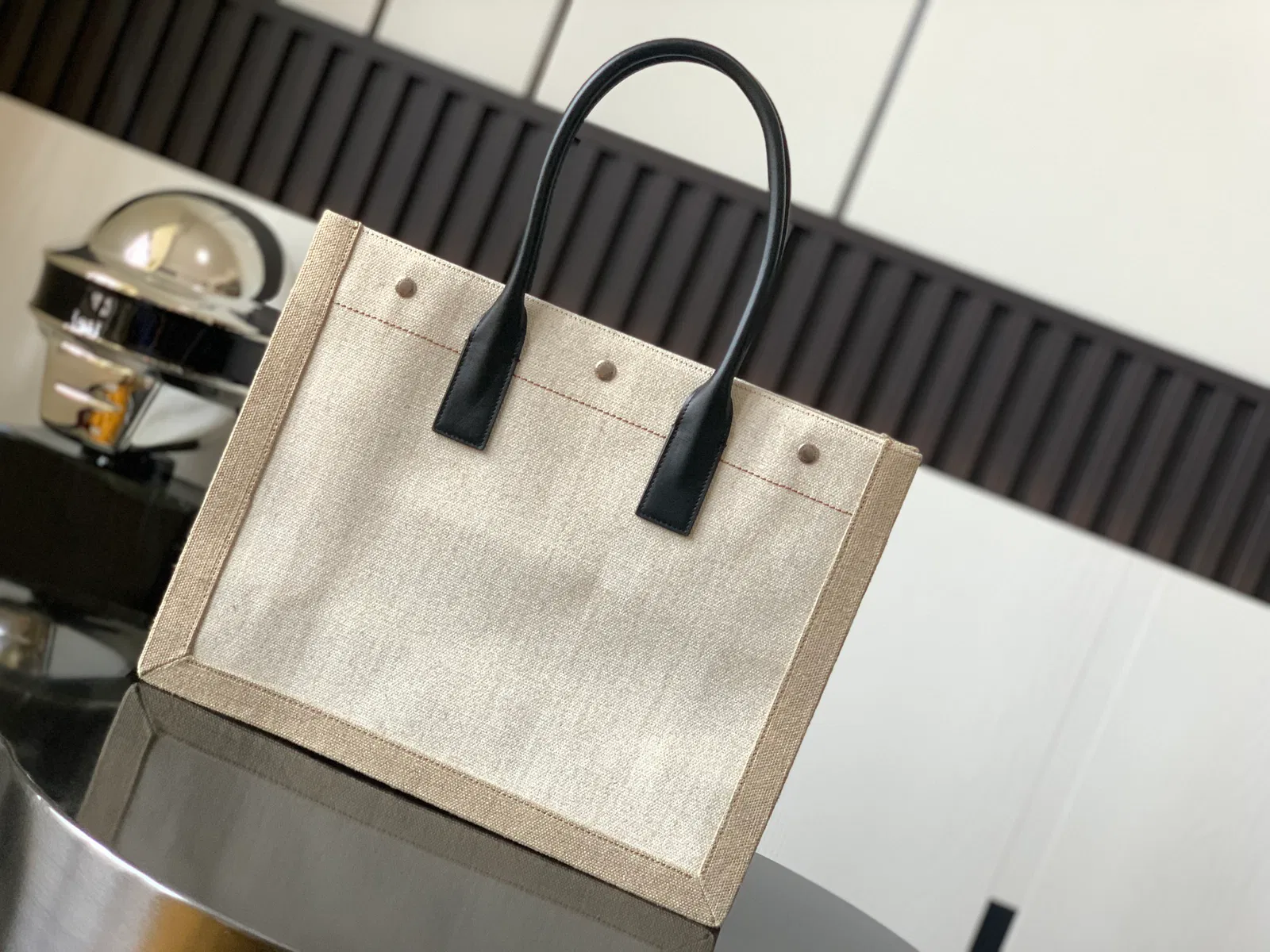 RIVE GAUCHE LARGE TOTE BAG IN PRINTED CANVAS AND LEATHER — image 9