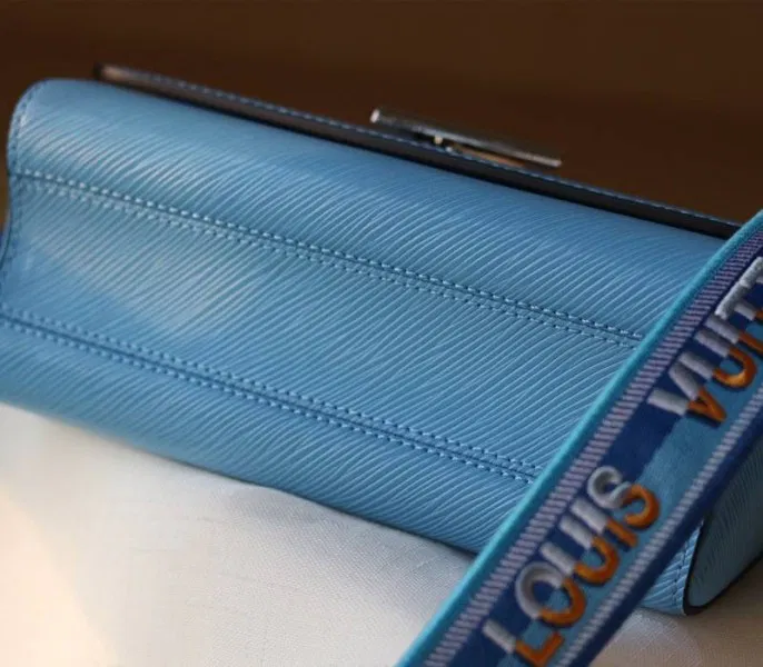 Louis Vuitton Epi Leather Twist MM Bag With Jacquard Strap In Bleuet Blue — image 7