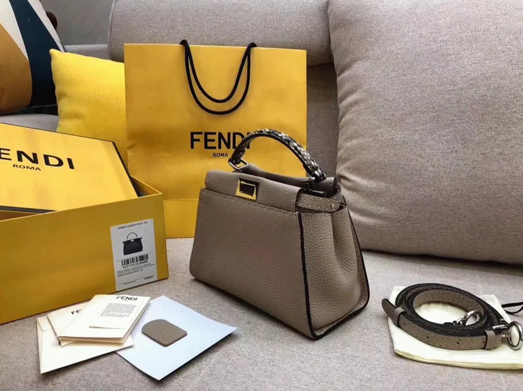 Top Quality Knockoff Fendi Peekaboo Mini Selleria Grey Bag with Python Leather Handle — image 9
