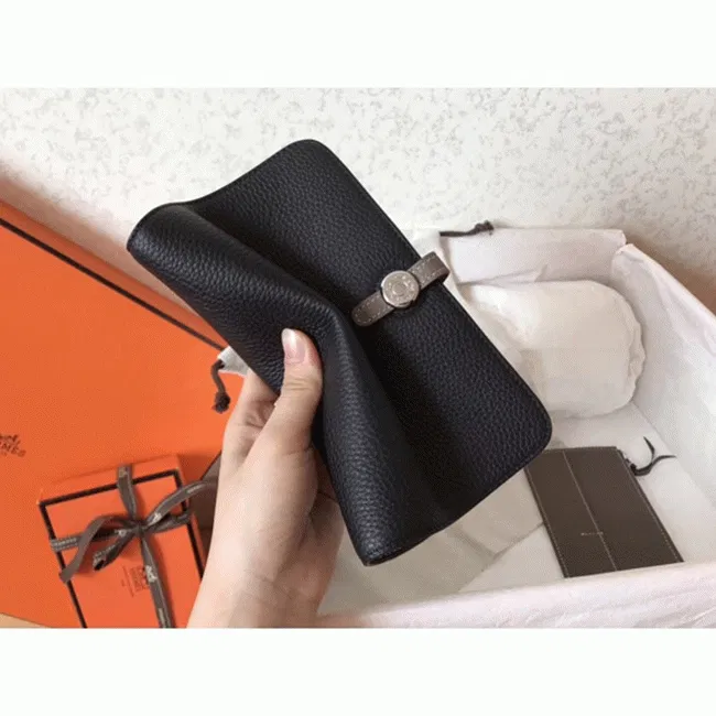 Black taupe knockoff Hermes Dogon duo wallet — image 8