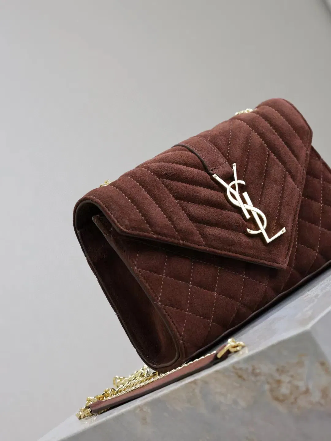 Saint Laurent Envelope Triquilt Small YSL Shoulder Bag in Suede — image 6